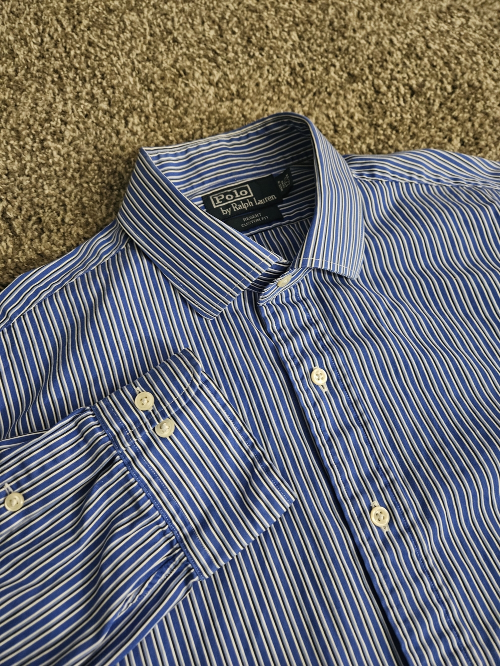 Polo Ralph Lauren Regent Custom Fit Shirt Mens 17.5 34/35 Blue Striped Button Up